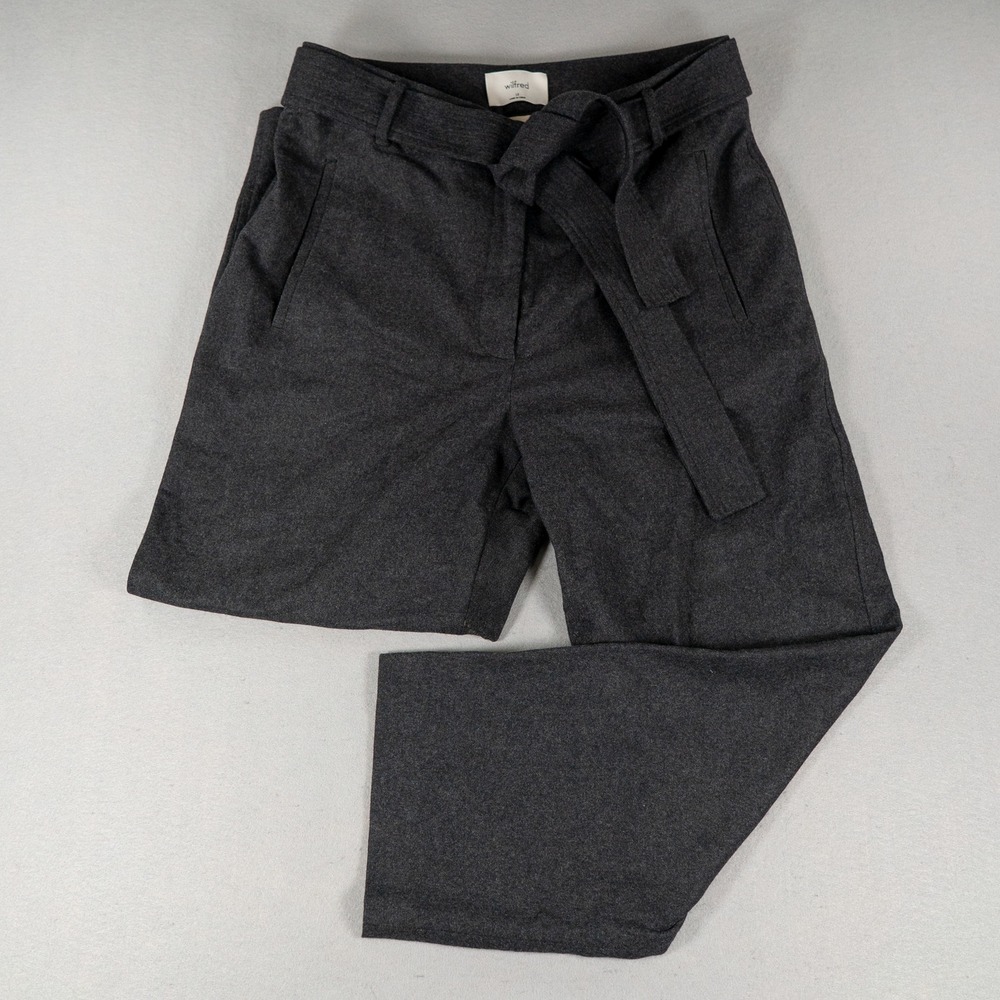 Wilfred Womens Pants 12 Wool Cashmere Blend Wide Leg Tie Waist Charcoal Grey